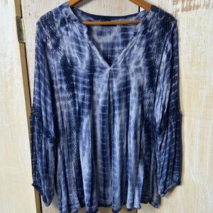 RD & Koko by Anthropologie Navy Tie-Dye Blouse